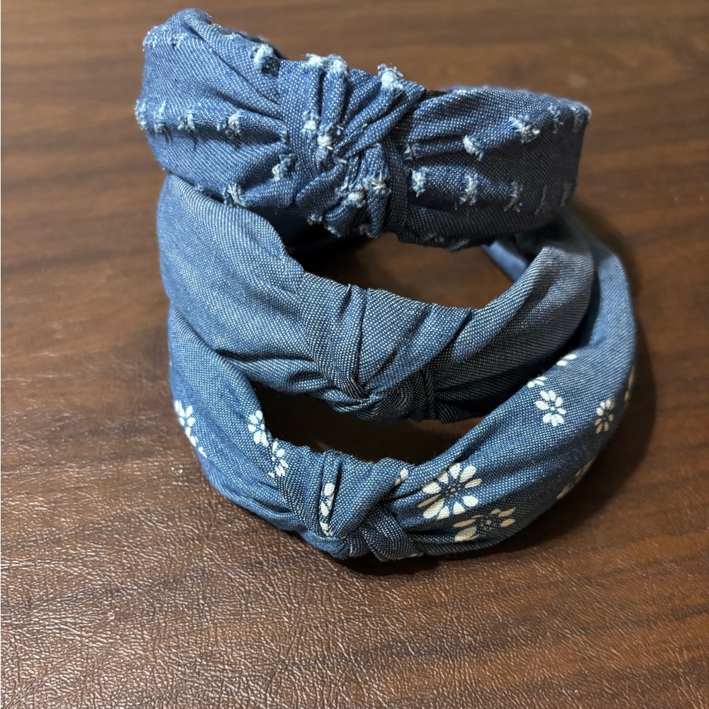 Blue denim  Floral Knot Headband Set of 3